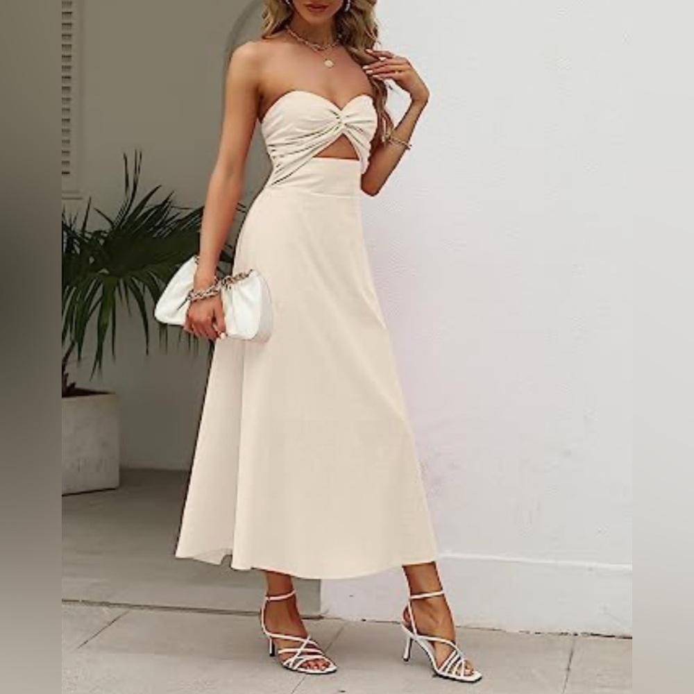 LILLUSORY Linen strapless twist front dress - Picture 2 of 9